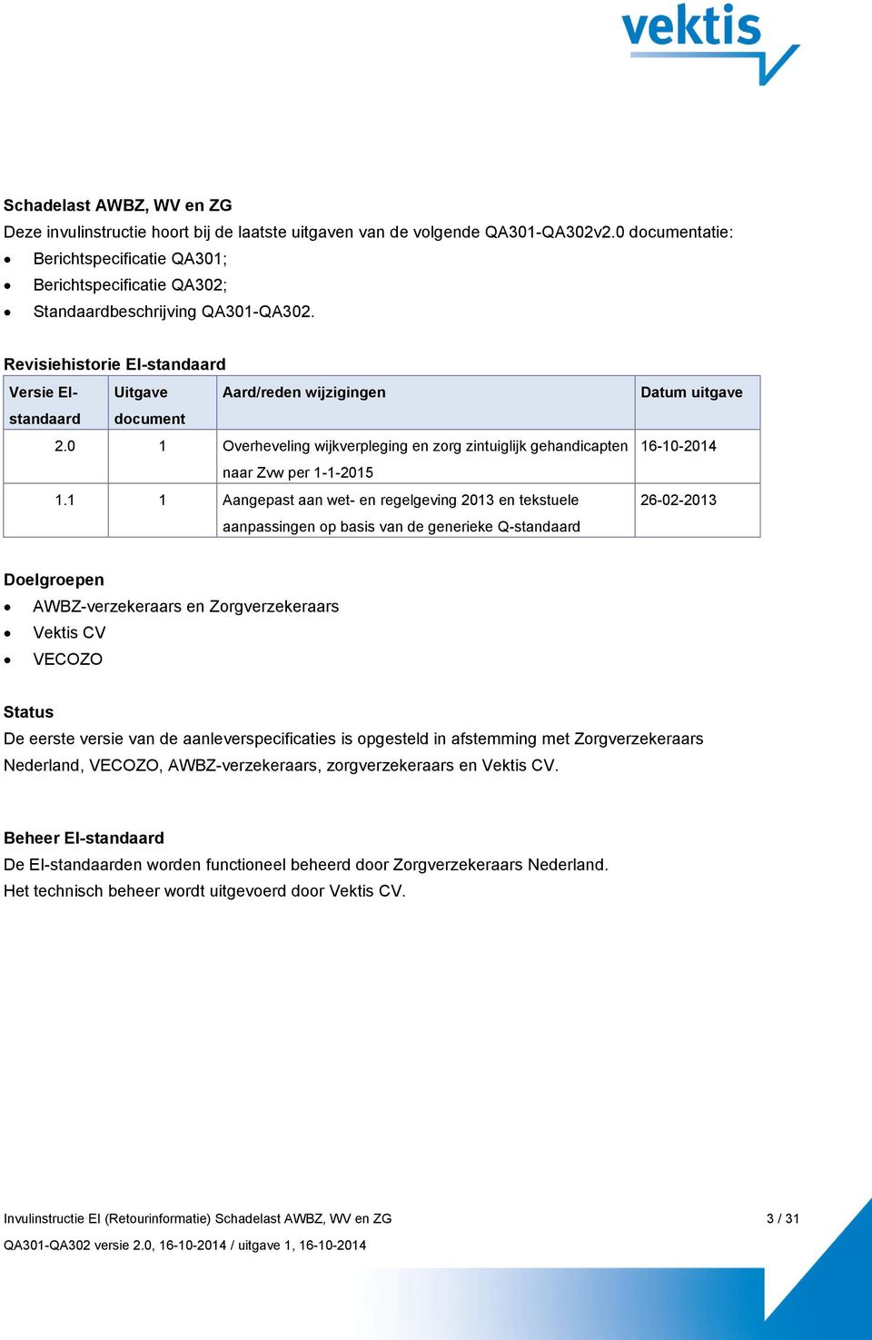 0 1 Overheveling wijkverpleging en zorg zintuiglijk gehandicapten naar Zvw per 1-1-2015 1.