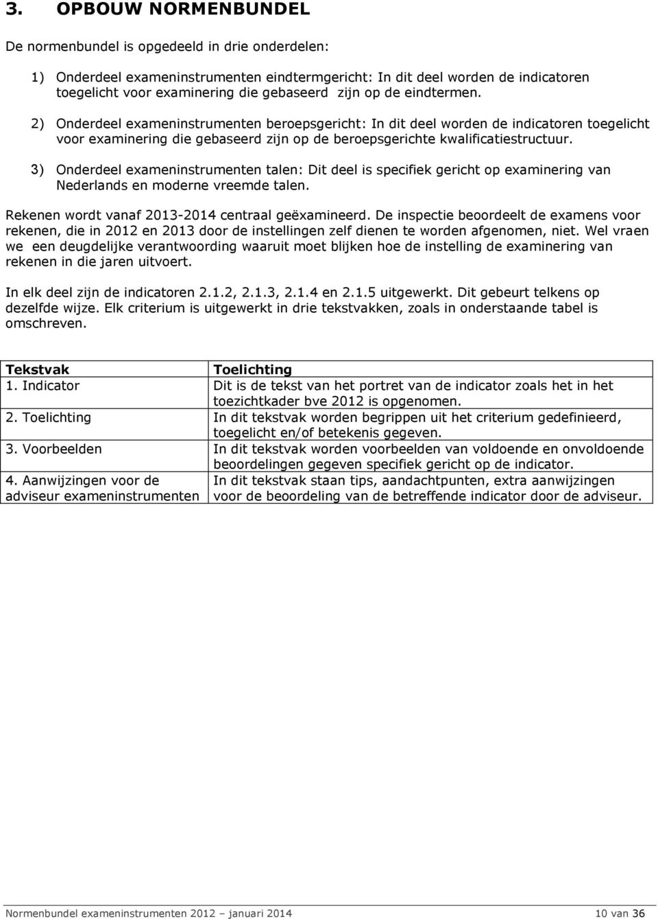 3) Onderdeel exameninstrumenten talen: Dit deel is specifiek gericht op examinering van Nederlands en moderne vreemde talen. Rekenen wordt vanaf 2013-2014 centraal geëxamineerd.