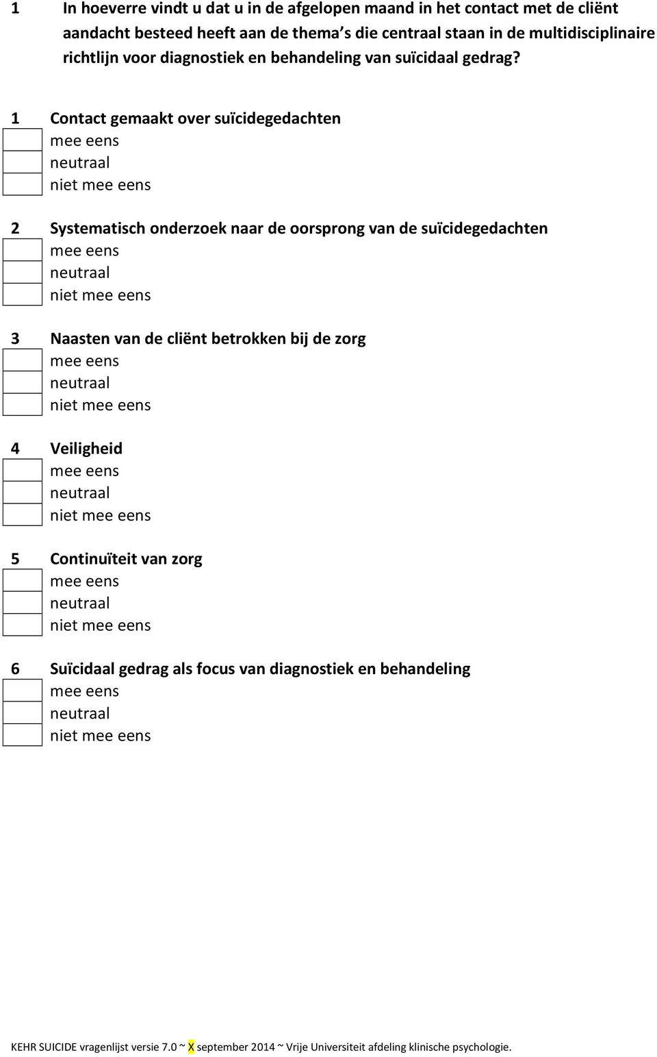 1 Contact gemaakt over suïcidegedachten 2 Systematisch onderzoek naar de oorsprong van de suïcidegedachten 3 Naasten