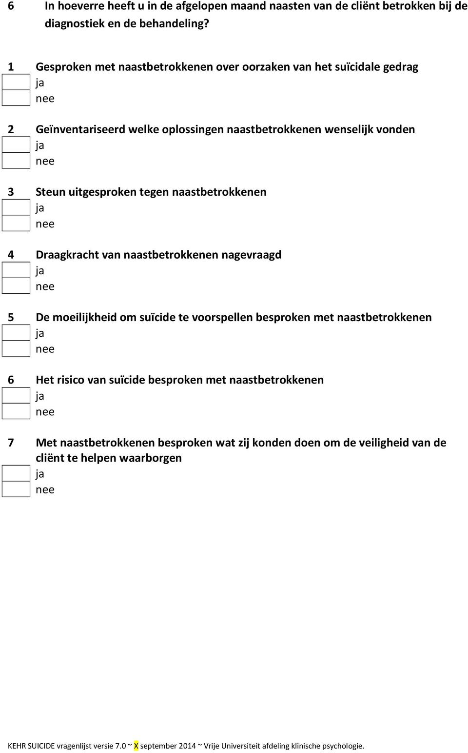 Steun uitgesproken tegen naastbetrokkenen 4 Draagkracht van naastbetrokkenen nagevraagd 5 De moeilijkheid om suïcide te voorspellen besproken met