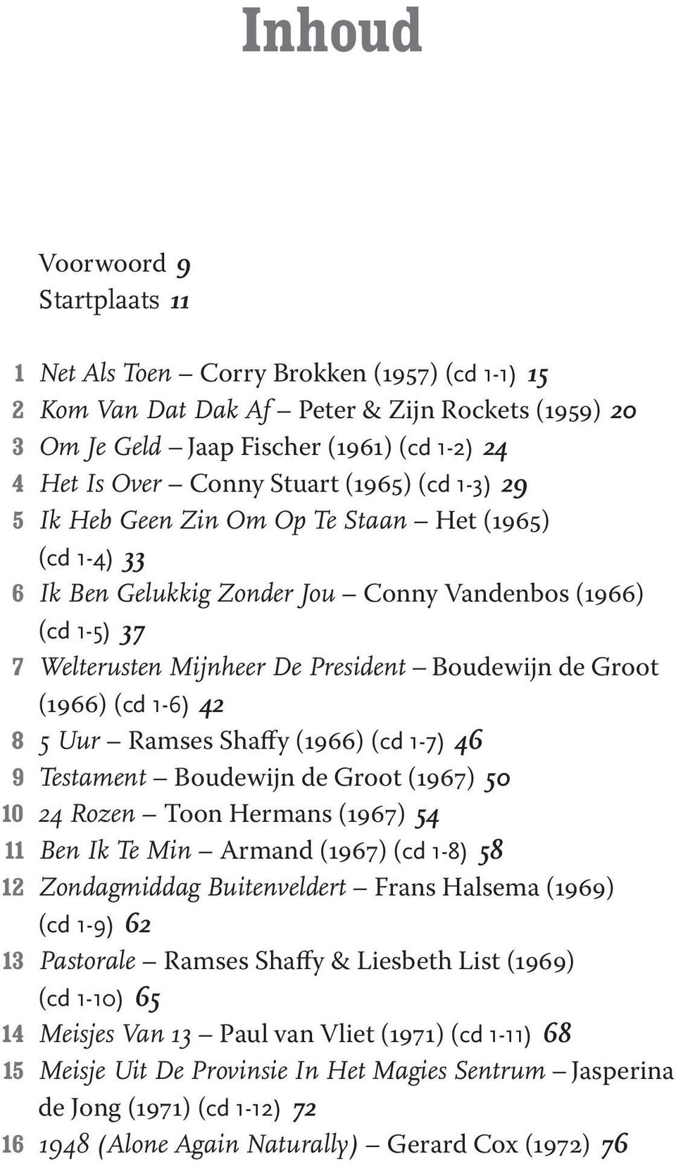 Groot (1966) (cd 1-6) 42 8 5 Uur Ramses Shaffy (1966) (cd 1-7) 46 9 Testament Boudewijn de Groot (1967) 50 10 24 Rozen Toon Hermans (1967) 54 11 Ben Ik Te Min Armand (1967) (cd 1-8) 58 12
