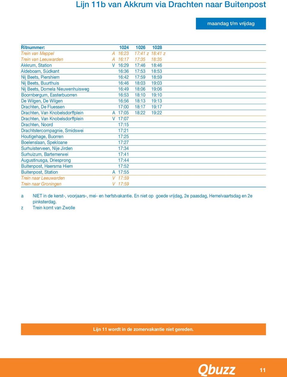 18:10 19:10 De Wilgen, De Wilgen 16:56 18:13 19:13 Drachten, De Fluessen 17:00 18:17 19:17 Drachten, Van Knobelsdorffplein A 17:05 18:22 19:22 Drachten, Van Knobelsdorffplein V 17:07 Drachten, Noord