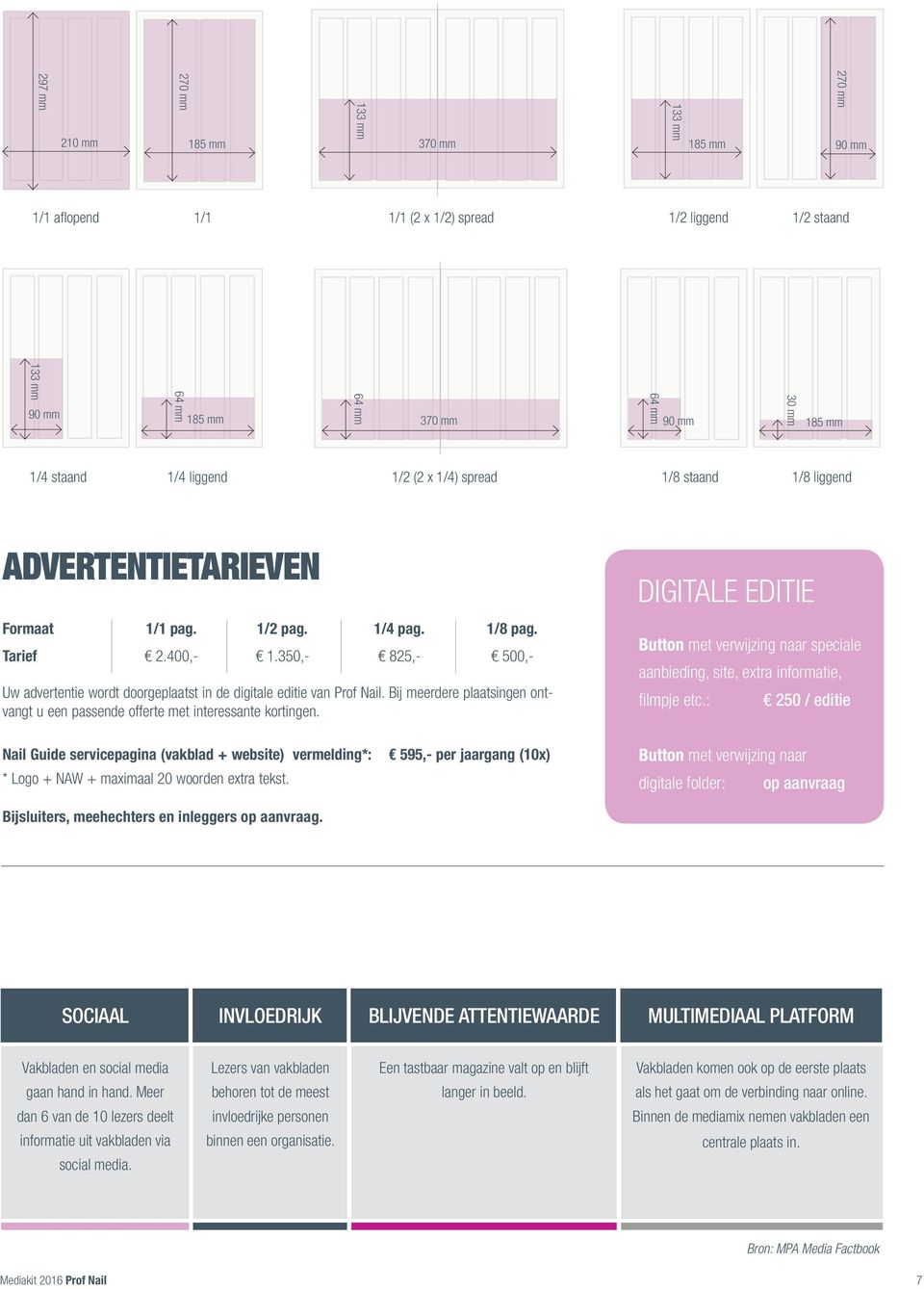 500,- Uw advertentie wordt doorgeplaatst in de digitale editie van Prof Nail. Bij meerdere plaatsingen ontvangt u een passende offerte met interessante kortingen.