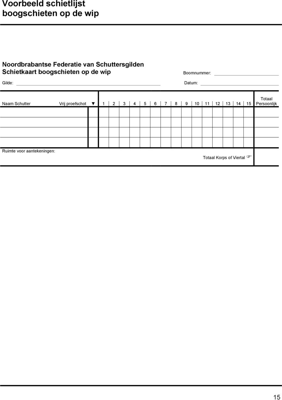 Boomnummer: Datum: Totaal Naam Schutter Vrij proefschot 1 2 3 4 5 6 7 8