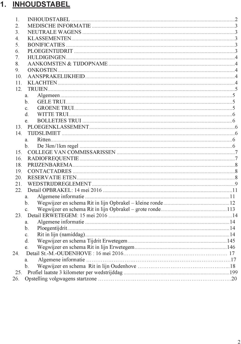 TIJDSLIMIET...6 a. Ritten... 6 b. De 3km/1km regel... 6 15. COLLEGE VAN COMMISSARISSEN...7 16. RADIOFREQUENTIE...7 18. PRIJZENBAREMA...8 19. CONTACTADRES...8 20. RESERVATIE ETEN...8 21.