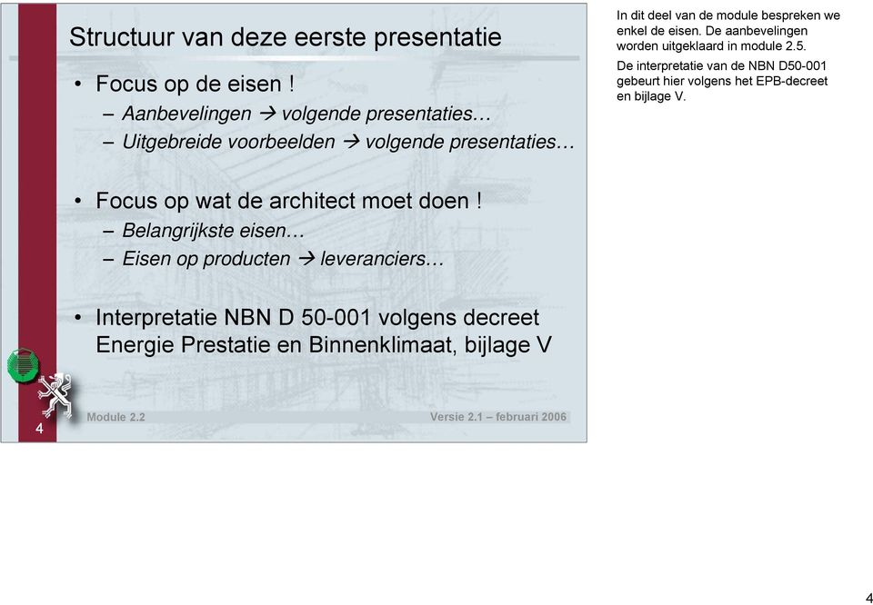 de eisen. De aanbevelingen worden uitgeklaard in module 2.5.