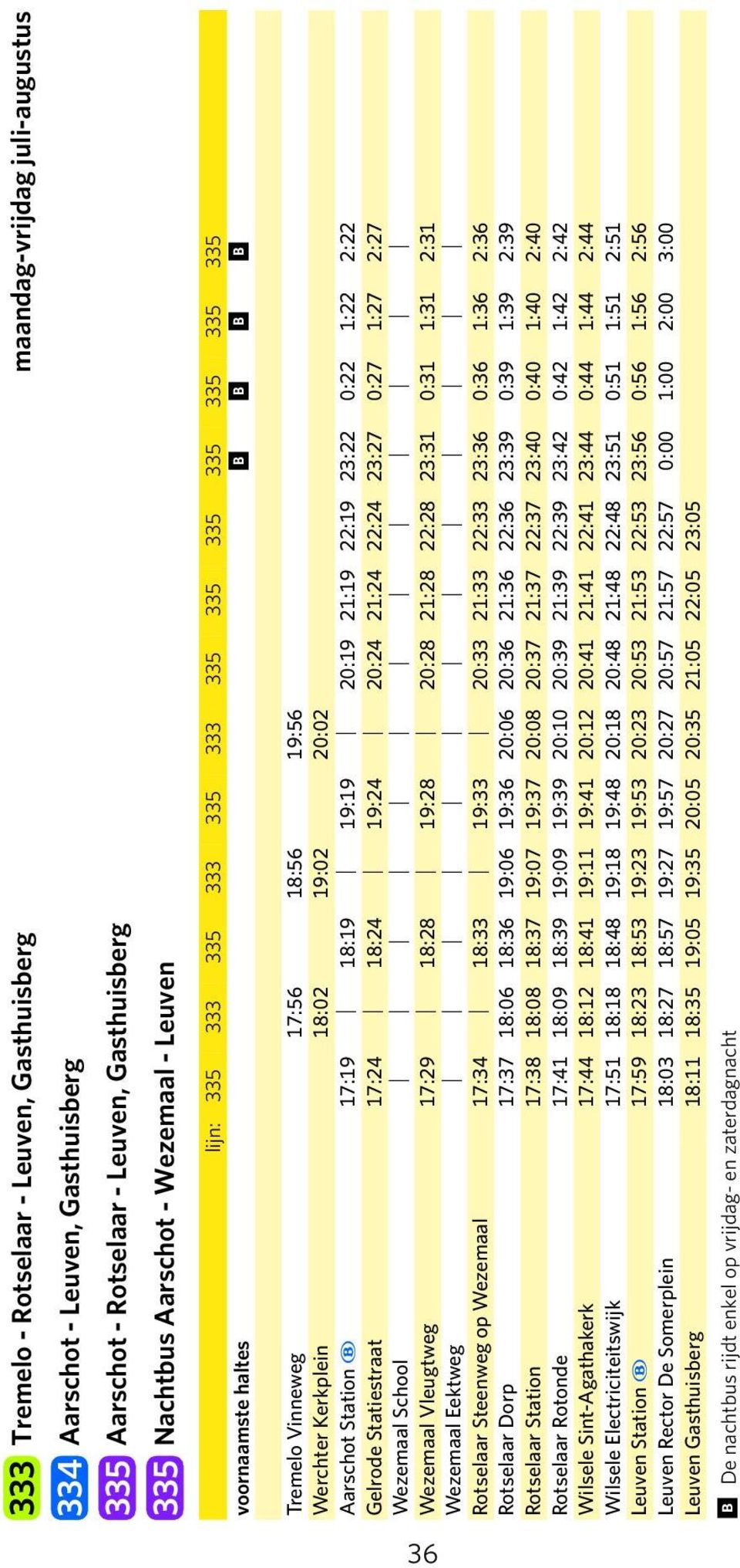 19:24 20:24 21:24 22:24 23:27 0:27 1:27 2:27 Wezemaal School Wezemaal Vleugtweg 17:29 18:28 19:28 20:28 21:28 22:28 23:31 0:31 1:31 2:31 Wezemaal Eektweg Rotselaar Steenweg op Wezemaal 17:34 18:33