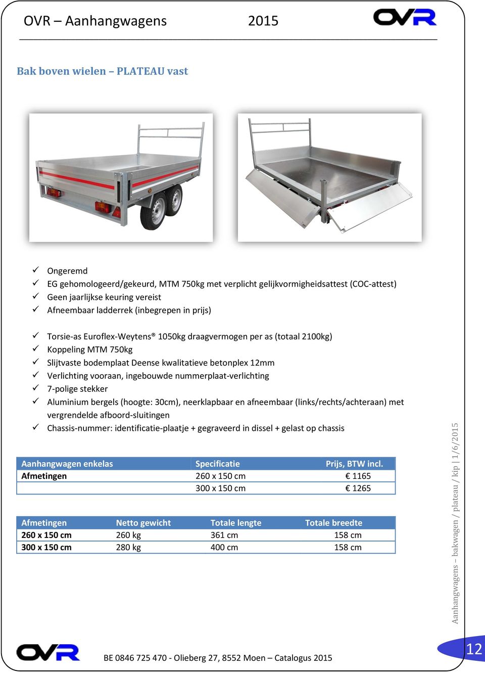 nummerplaat-verlichting 7-polige stekker Aluminium bergels (hoogte: 30cm), neerklapbaar en afneembaar (links/rechts/achteraan) met vergrendelde afboord-sluitingen Chassis-nummer: