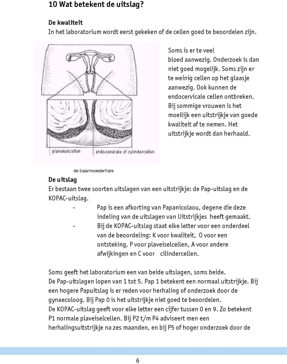 Het uitstrijkje wordt dan herhaald. De uitslag Er bestaan twee soorten uitslagen van een uitstrijkje: de Pap-uitslag en de KOPAC-uitslag.