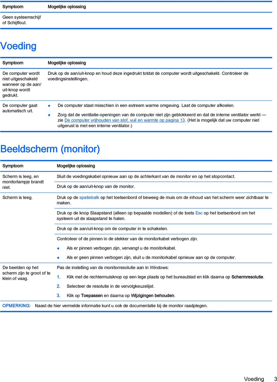 Laat de computer afkoelen. Zorg dat de ventilatie-openingen van de computer niet zijn geblokkeerd en dat de interne ventilator werkt zie De computer vrijhouden van stof, vuil en warmte op pagina 13.