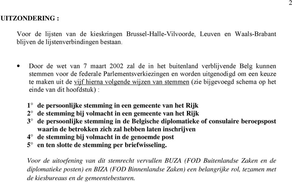 wijzen van stemmen (zie bijgevoegd schema op het einde van dit hoofdstuk) : 1 de persoonlijke stemming in een gemeente van het Rijk 2 de stemming bij volmacht in een gemeente van het Rijk 3 de