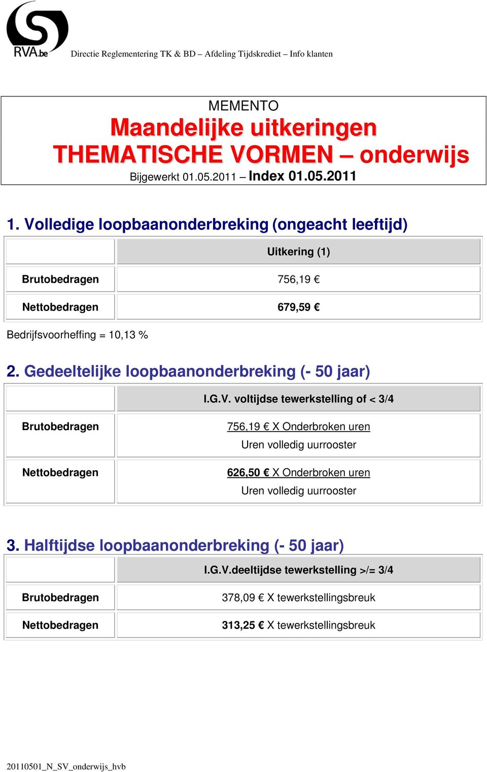 Gedeeltelijke loopbaanonderbreking (- 50 jaar) I.G.V.