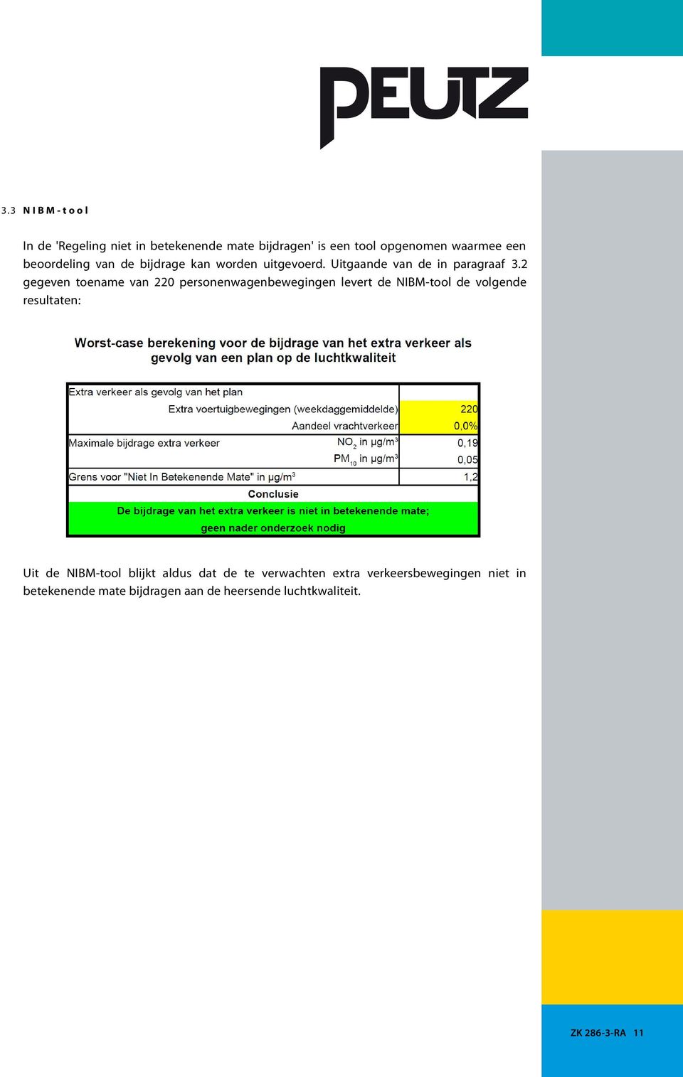 2 gegeven toename van 220 personenwagenbewegingen levert de NIBM-tool de volgende resultaten: Uit de NIBM-tool