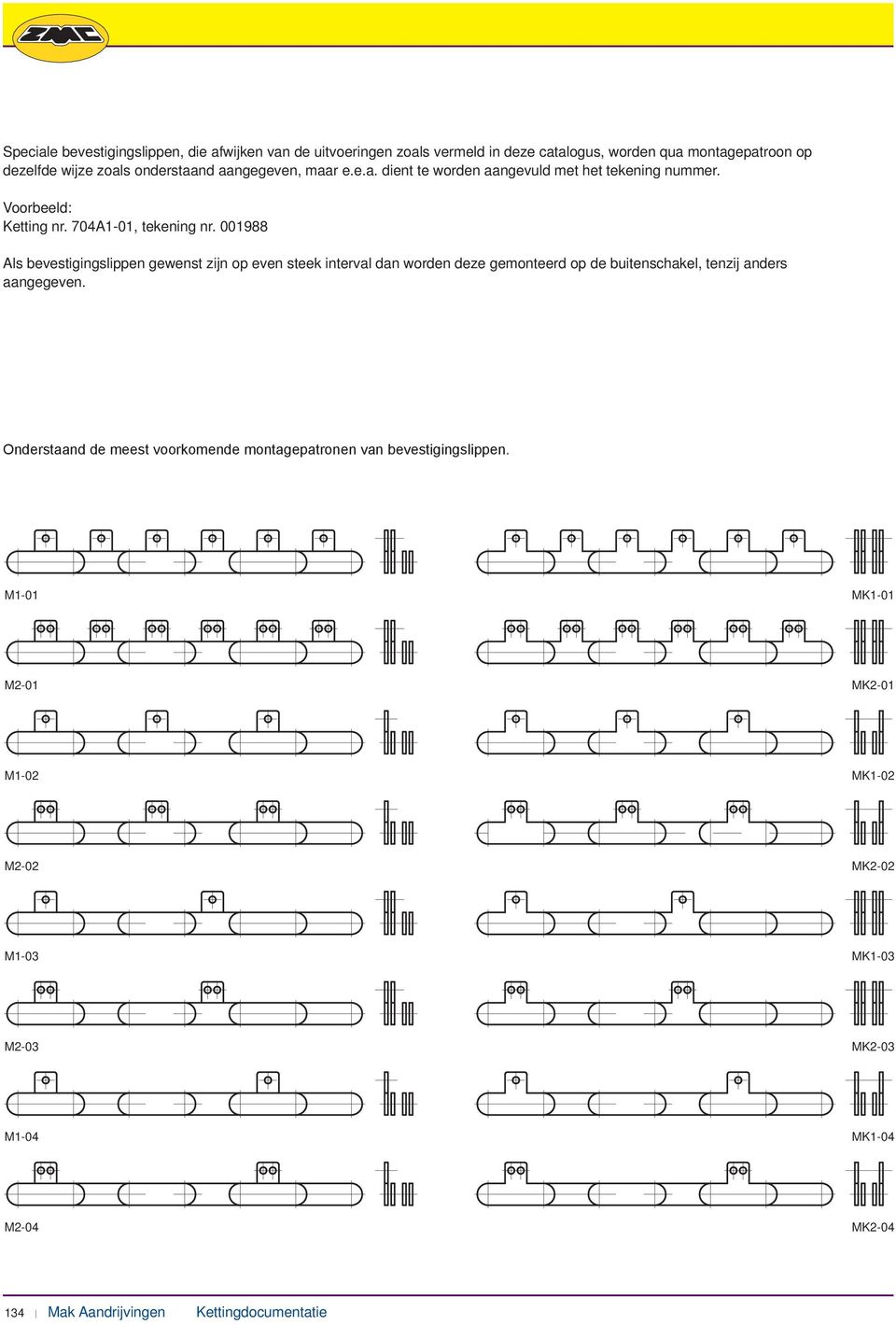 001 Als bevestigingslippen gewenst zijn op even steek interval dan worden deze gemonteerd op de buitenschakel, tenzij anders aangegeven.