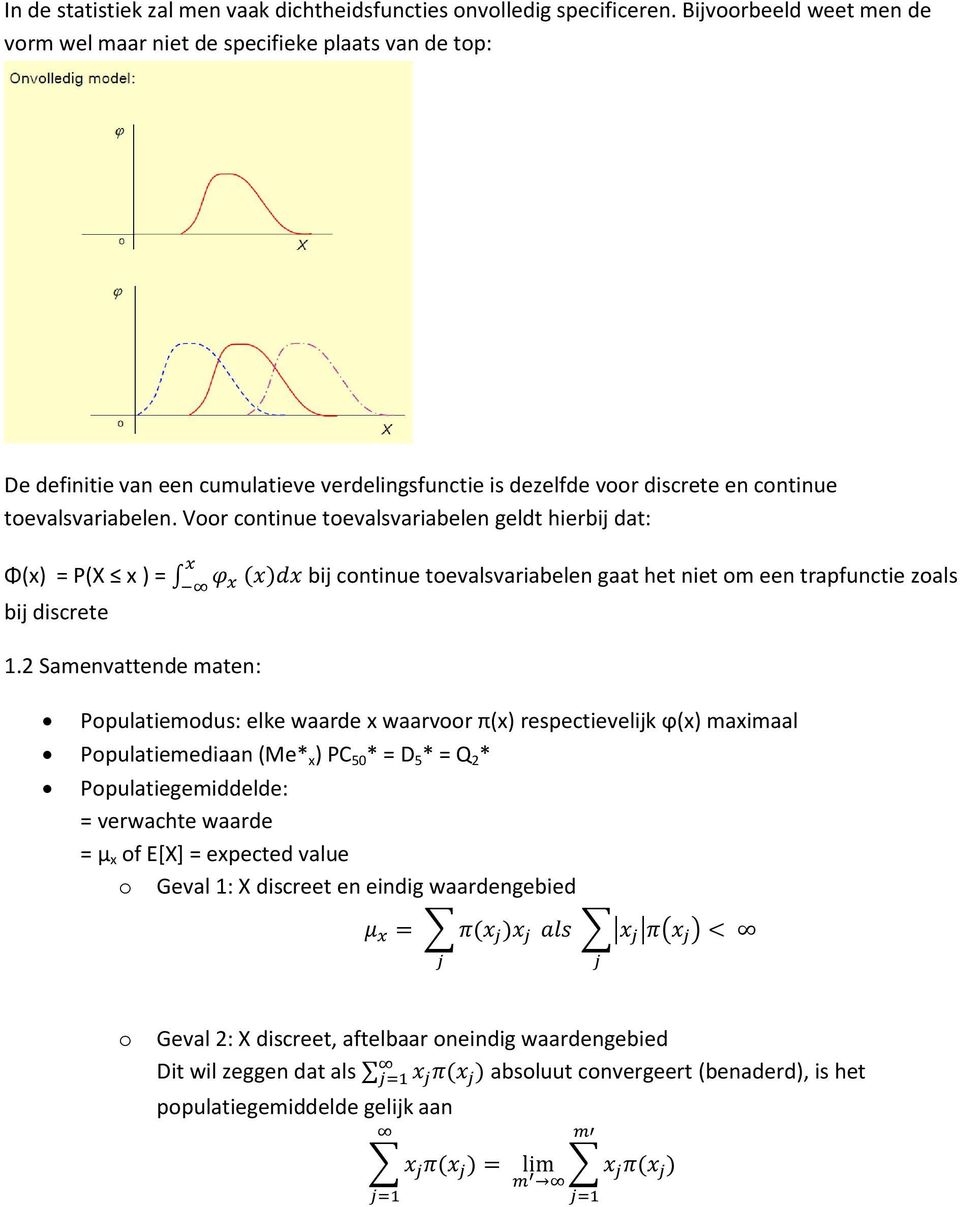 Voor continue toevalsvariabelen geldt hierbij dat: Φ(x) = P(X x ) = bij continue toevalsvariabelen gaat het niet om een trapfunctie zoals bij discrete 1.