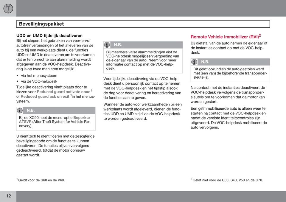 Deactivering is op twee manieren mogelijk: via het menusysteem via de VOC-helpdesk Tijdelijke deactivering vindt plaats door te kiezen voor Reduced guard activate once 1 of Reduced guard ask on exit