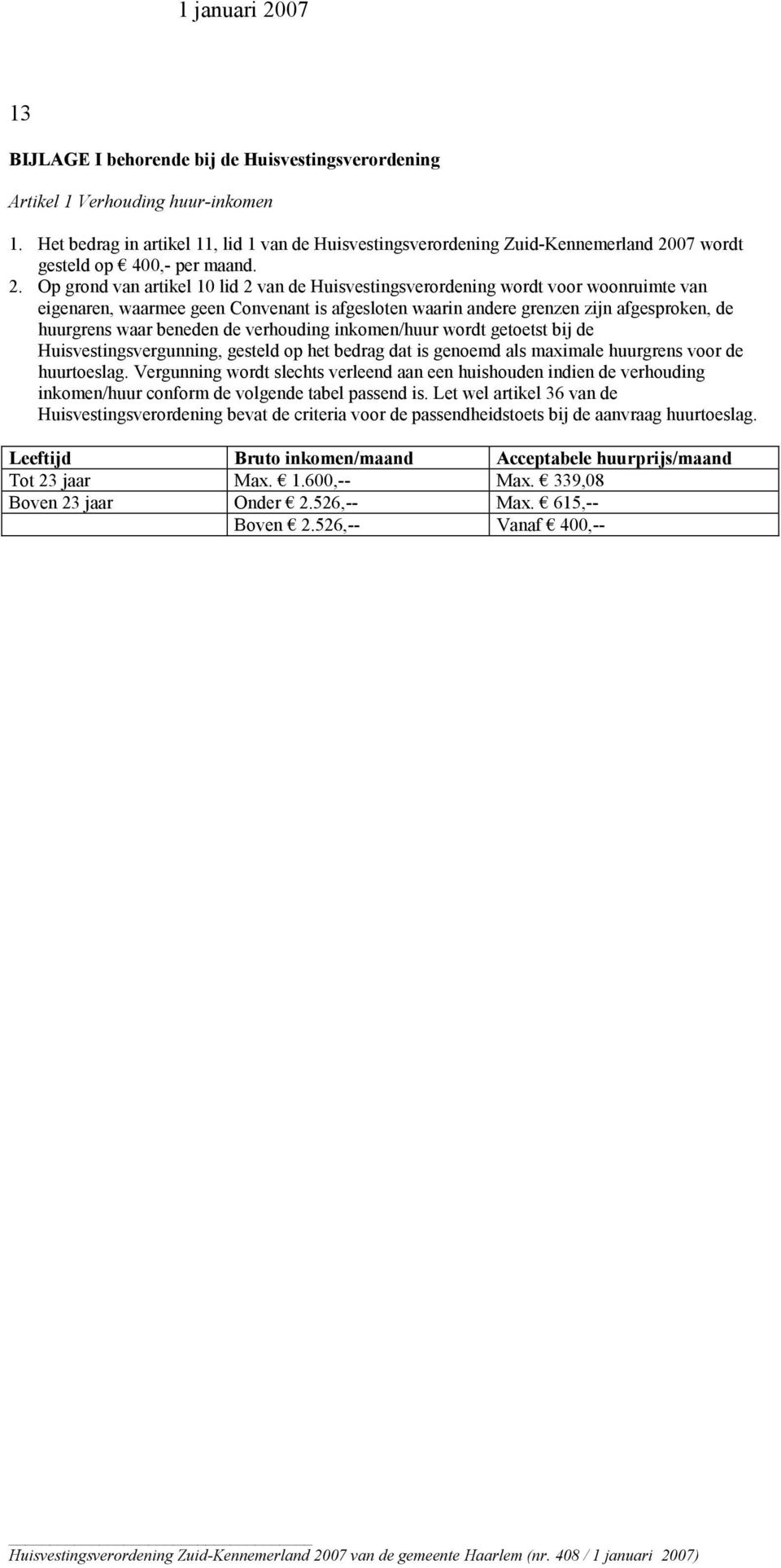 07 wordt gesteld op 400,- per maand. 2.