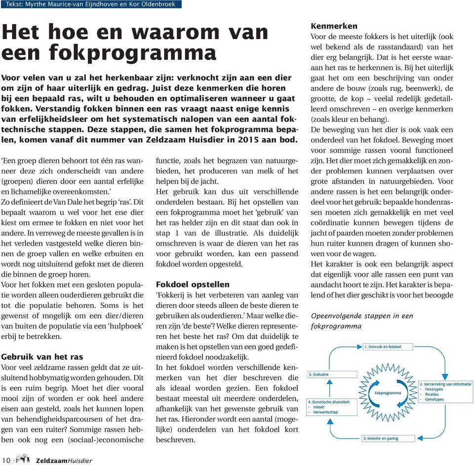 Verstandig fokken binnen een ras vraagt naast enige kennis van erfelijkheidsleer om het systematisch nalopen van een aantal foktechnische stappen.