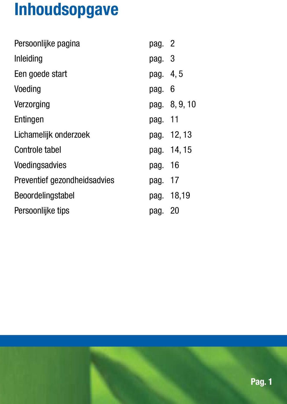 gezondheidsadvies Beoordelingstabel Persoonlijke tips pag. 2 pag. 3 pag.