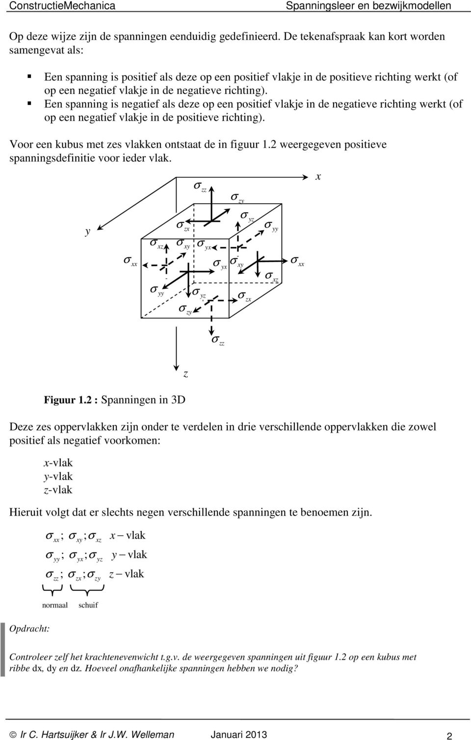 en spanning is negatief als deze op een positief vlakje in de negatieve richting werkt (of op een negatief vlakje in de positieve richting). Voor een kbs met zes vlakken ontstaat de in figr.