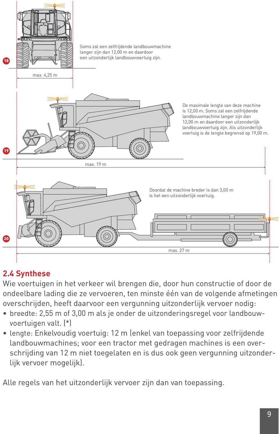 19 m Doordat de machine breder is dan 3,00 m is het een uitzonderlijk voertuig. 20 max. 27 m 2.