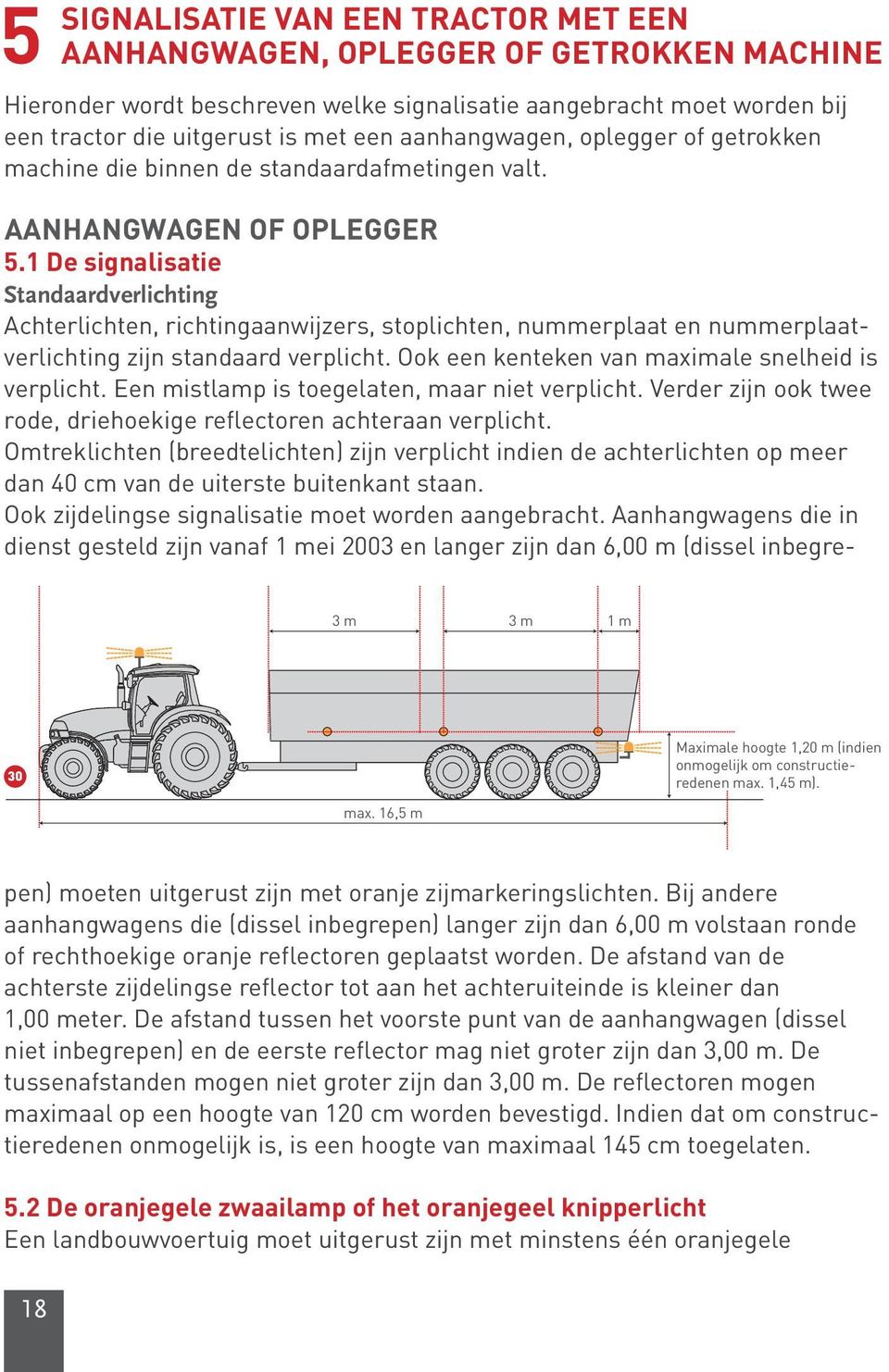 1,45 m). max. 16,5 m aanhangwagen of oplegger 5.1 de signalisatie Standaardverlichting Achterlichten, richtingaanwijzers, stoplichten, nummerplaat en nummerplaatverlichting zijn standaard verplicht.