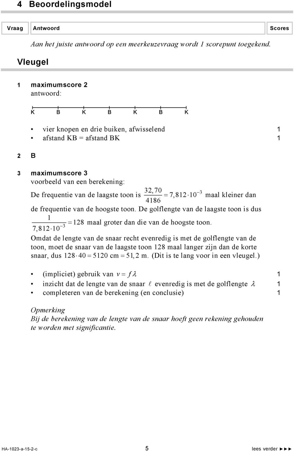 van de hoogste toon. De golflengte van de laagste toon is dus 7,82 0 =28 maal groter dan die van de hoogste toon.