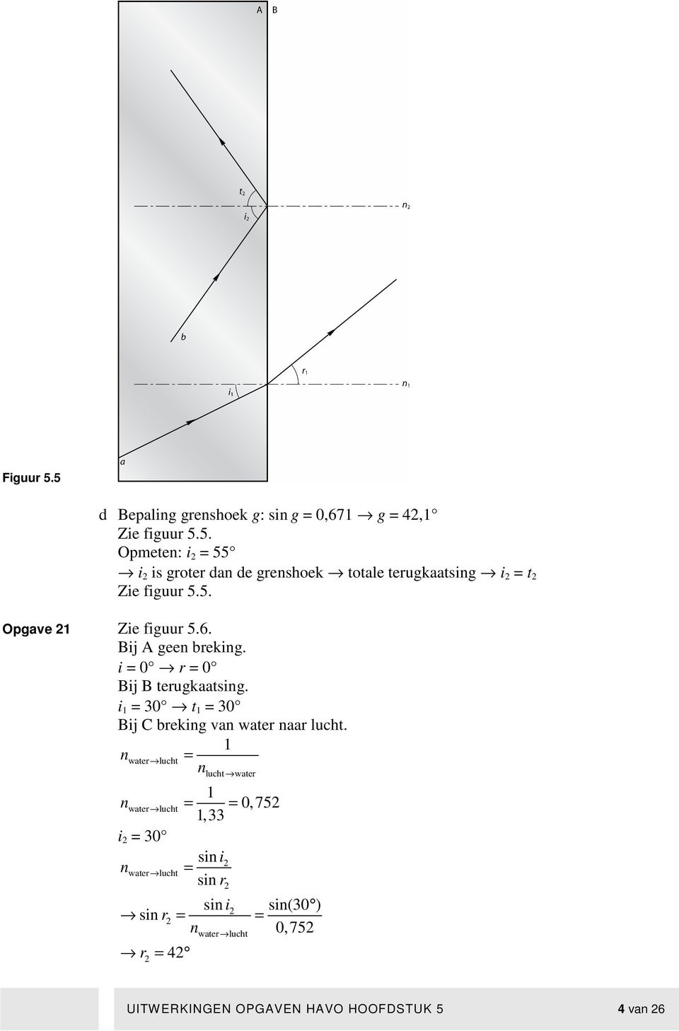 i 1 = 30 t 1 = 30 Bij C breking van water naar lucht.