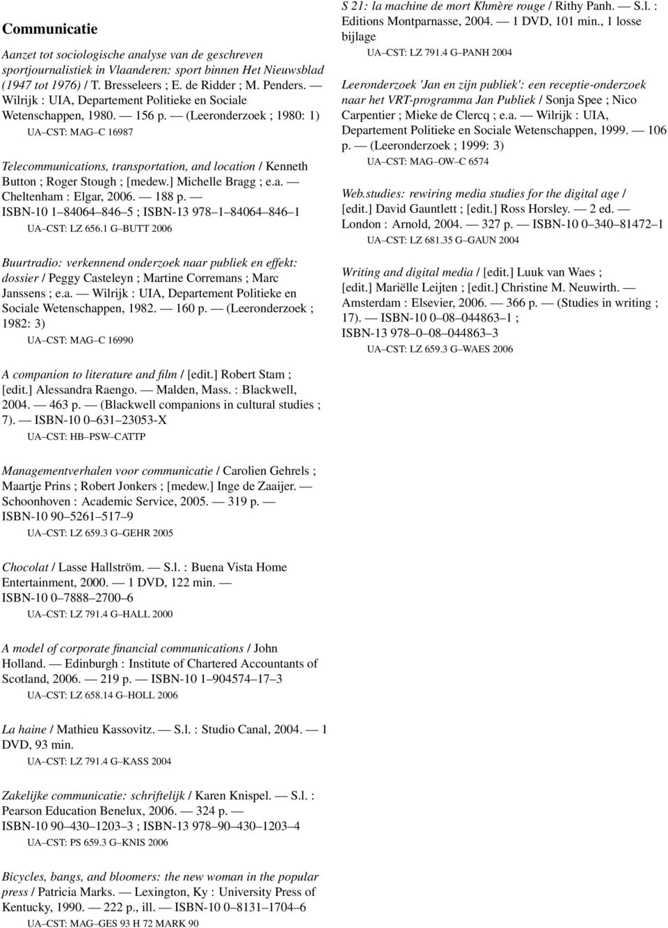 (Leeronderzoek ; 1980: 1) UA CST: MAG C 16987 Telecommunications, transportation, and location / Kenneth Button ; Roger Stough ; [medew.] Michelle Bragg ; e.a. Cheltenham : Elgar, 2006. 188 p.