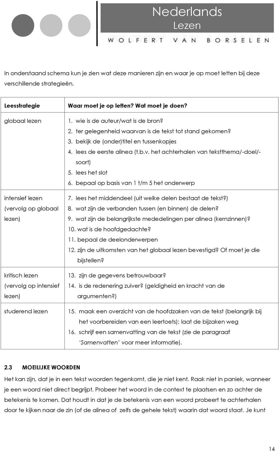 wie is de auteur/wat is de bron? 2. ter gelegenheid waarvan is de tekst tot stand gekomen? 3. bekijk de (onder)titel en tussenkopjes 4. lees de eerste alinea (t.b.v. het achterhalen van tekstthema/-doel/- soort) 5.