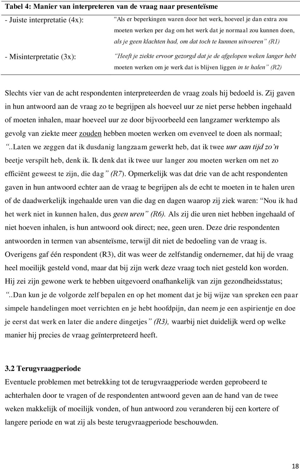 je werk dat is blijven liggen in te halen (R2) Slechts vier van de acht respondenten interpreteerden de vraag zoals hij bedoeld is.