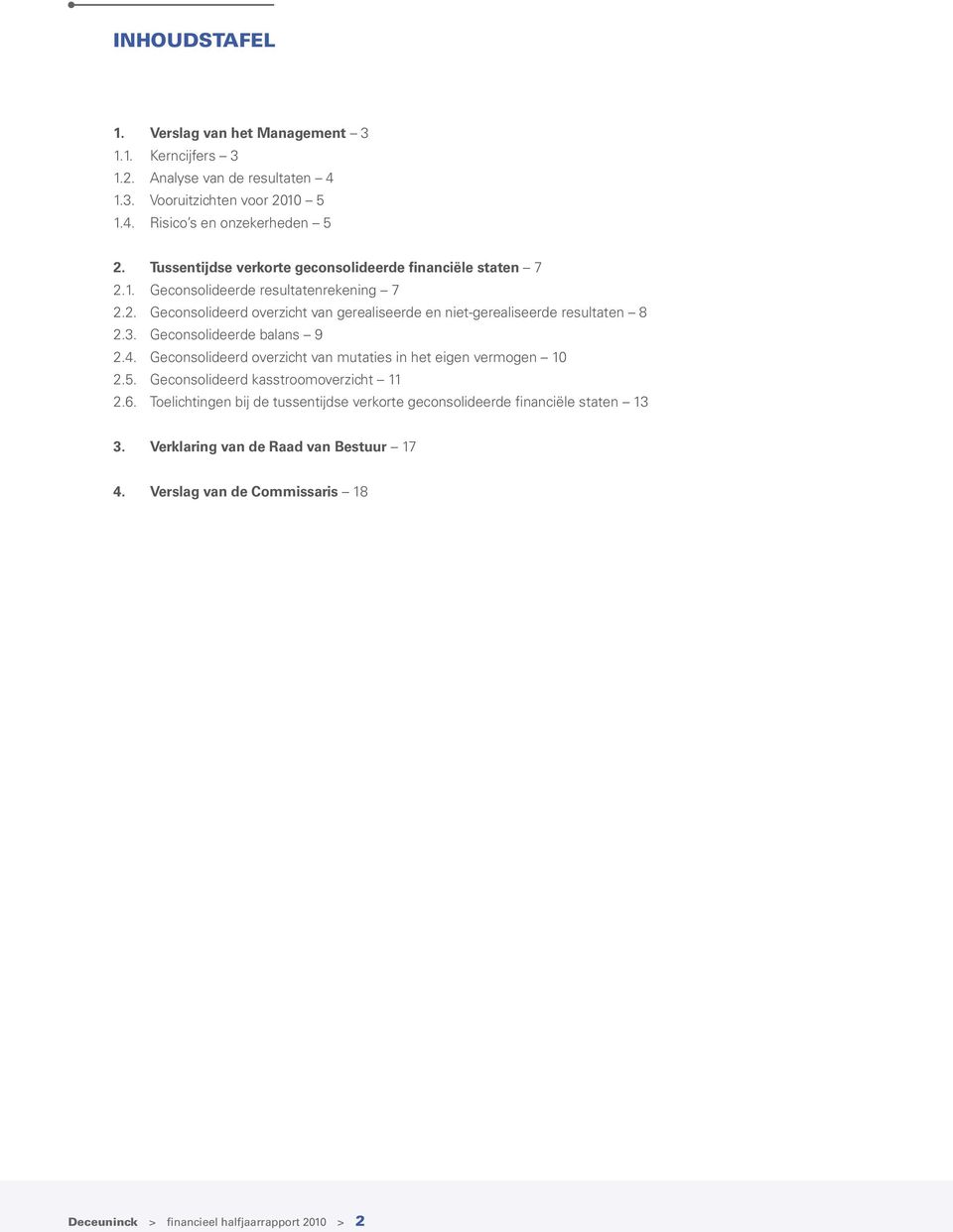 3. Geconsolideerde balans 9 2.4. Geconsolideerd overzicht van mutaties in het eigen vermogen 10 2.5. Geconsolideerd kasstroomoverzicht 11 2.6.