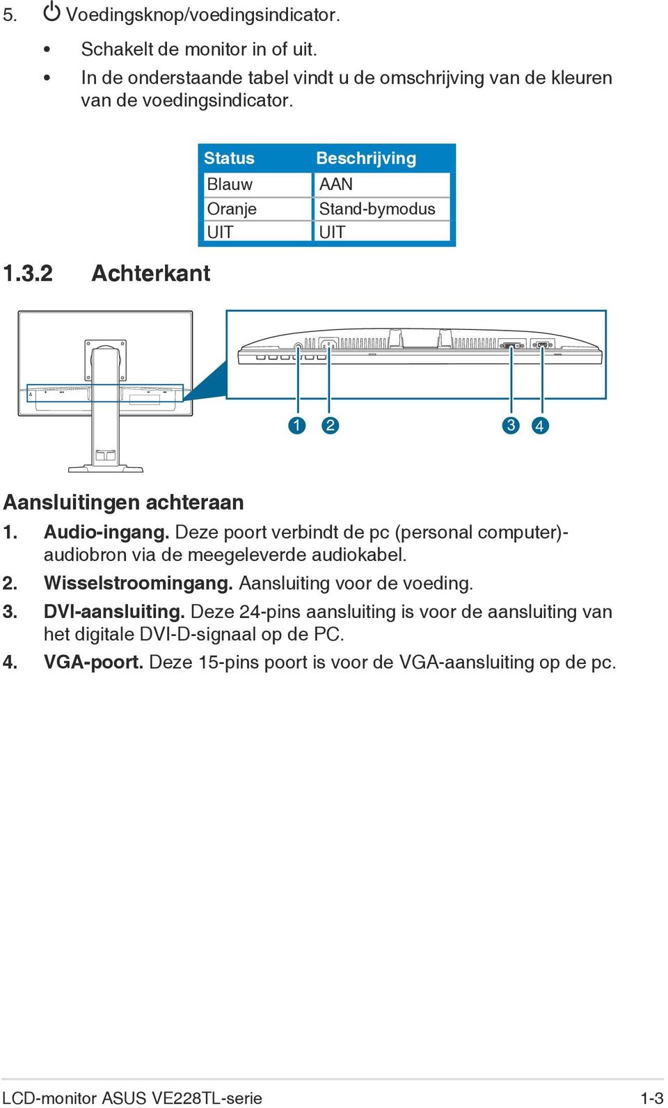 Deze poort verbindt de pc (personal computer)- audiobron via de meegeleverde audiokabel. 2. Wisselstroomingang. Aansluiting voor de voeding. 3.