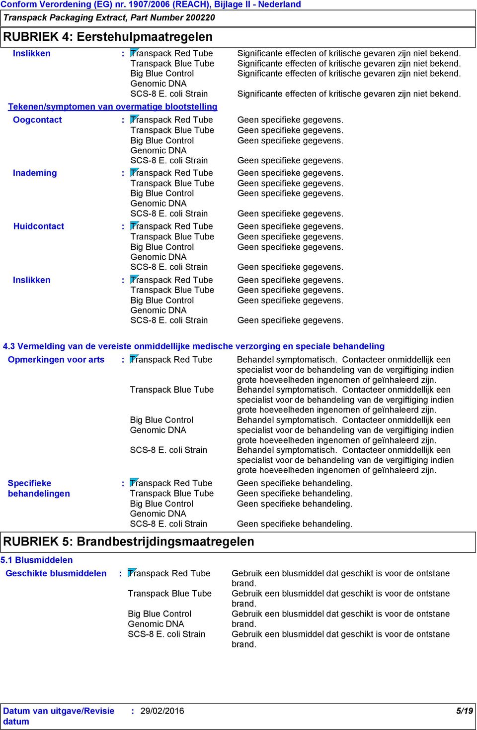 Geen specifieke gegevens. Geen specifieke gegevens. Geen specifieke gegevens. 4.