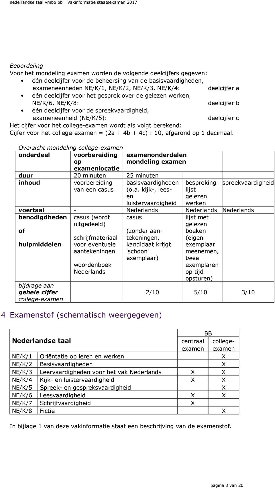 wordt als volgt berekend: Cijfer voor het college-examen = (2a + 4b + 4c) : 10, afgerond op 1 decimaal.