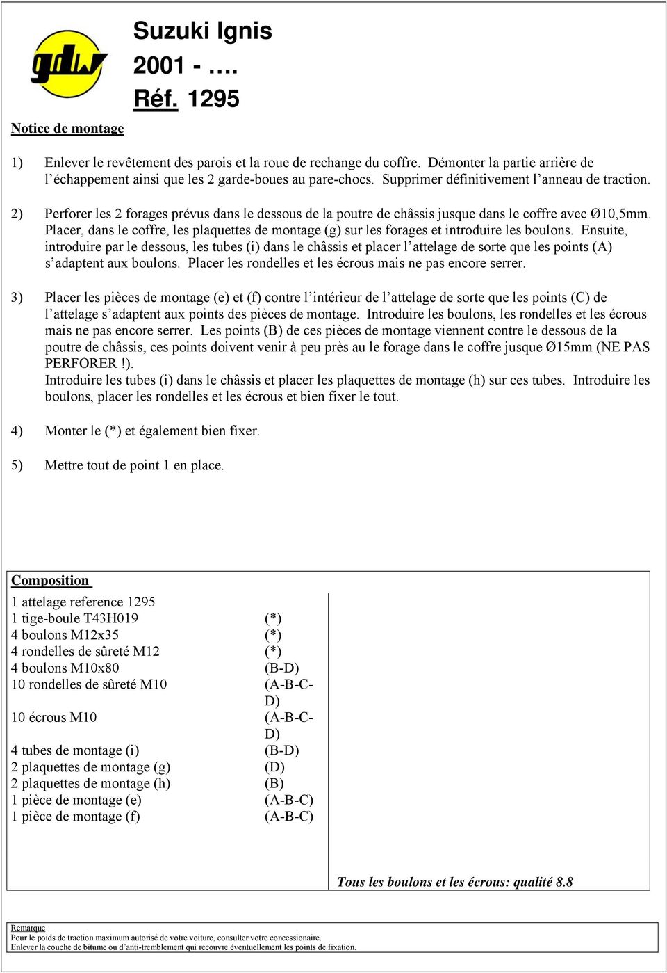 2) Perforer les 2 forages prévus dans le dessous de la poutre de châssis jusque dans le coffre avec Ø10,5mm.