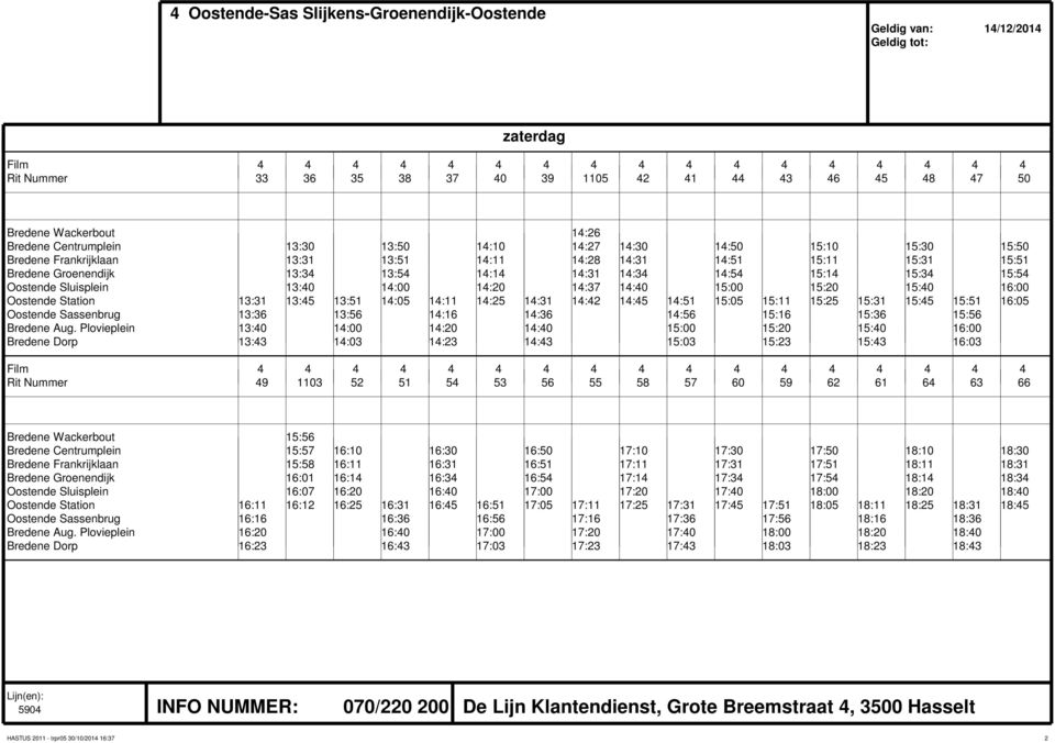 13:31 13:45 13:51 14:05 14:11 14:25 14:31 14:42 14:45 14:51 15:05 15:11 15:25 15:31 15:45 15:51 16:05 Oostende Sassenbrug 13:36 13:56 14:16 14:36 14:56 15:16 15:36 15:56 Bredene Aug.