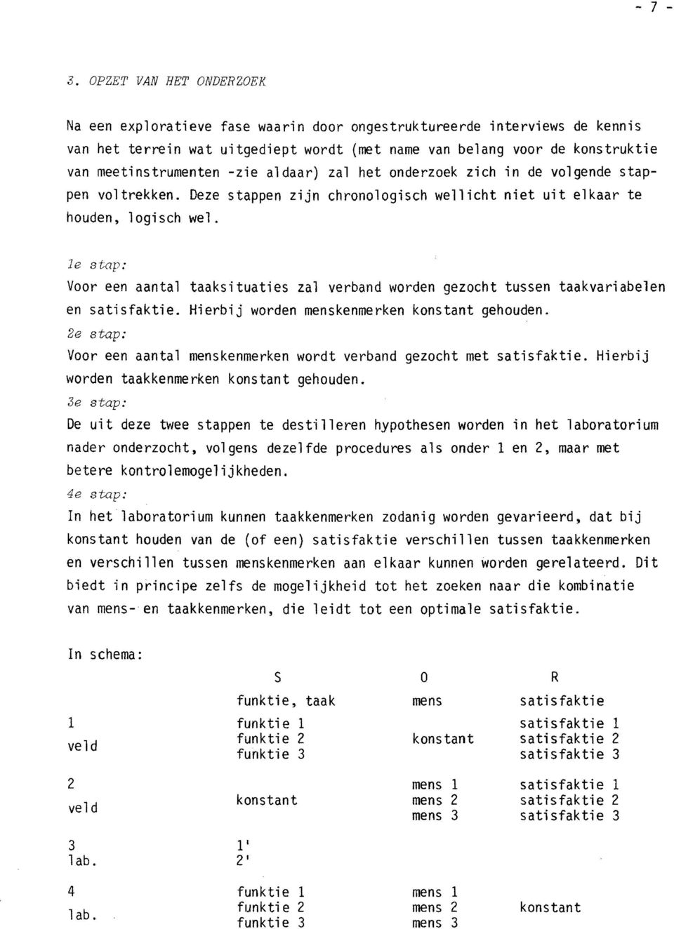 -zie aldaar) zal het onderzoek zich in de volgende stappen voltrekken. Deze stappen zijn chronologisch wellicht niet uit elkaar te houden, logisch wel.