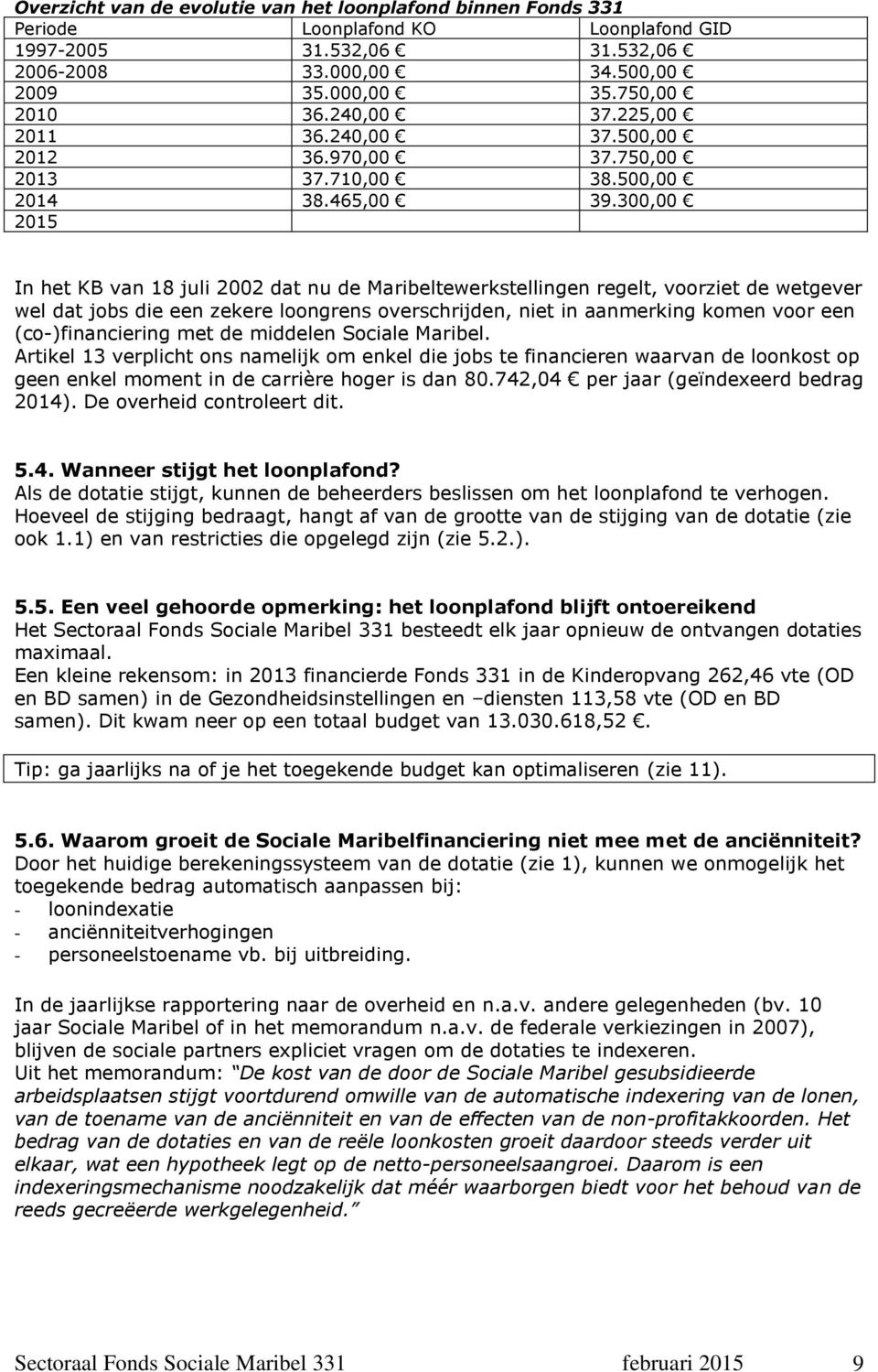 300,00 2015 In het KB van 18 juli 2002 dat nu de Maribeltewerkstellingen regelt, voorziet de wetgever wel dat jobs die een zekere loongrens overschrijden, niet in aanmerking komen voor een