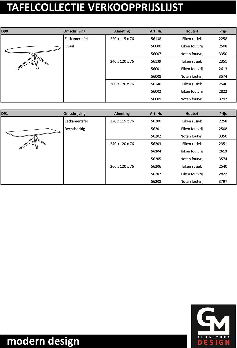 Eiken foutvrij 2613 56008 Noten foutvrij 3574 260 x 120 x 76 56140 Eiken rusiek 2540 56002 Eiken foutvrij 2822 56009 Noten foutvrij 3797 D91 Omschrijving Afmeting Art. Nr.
