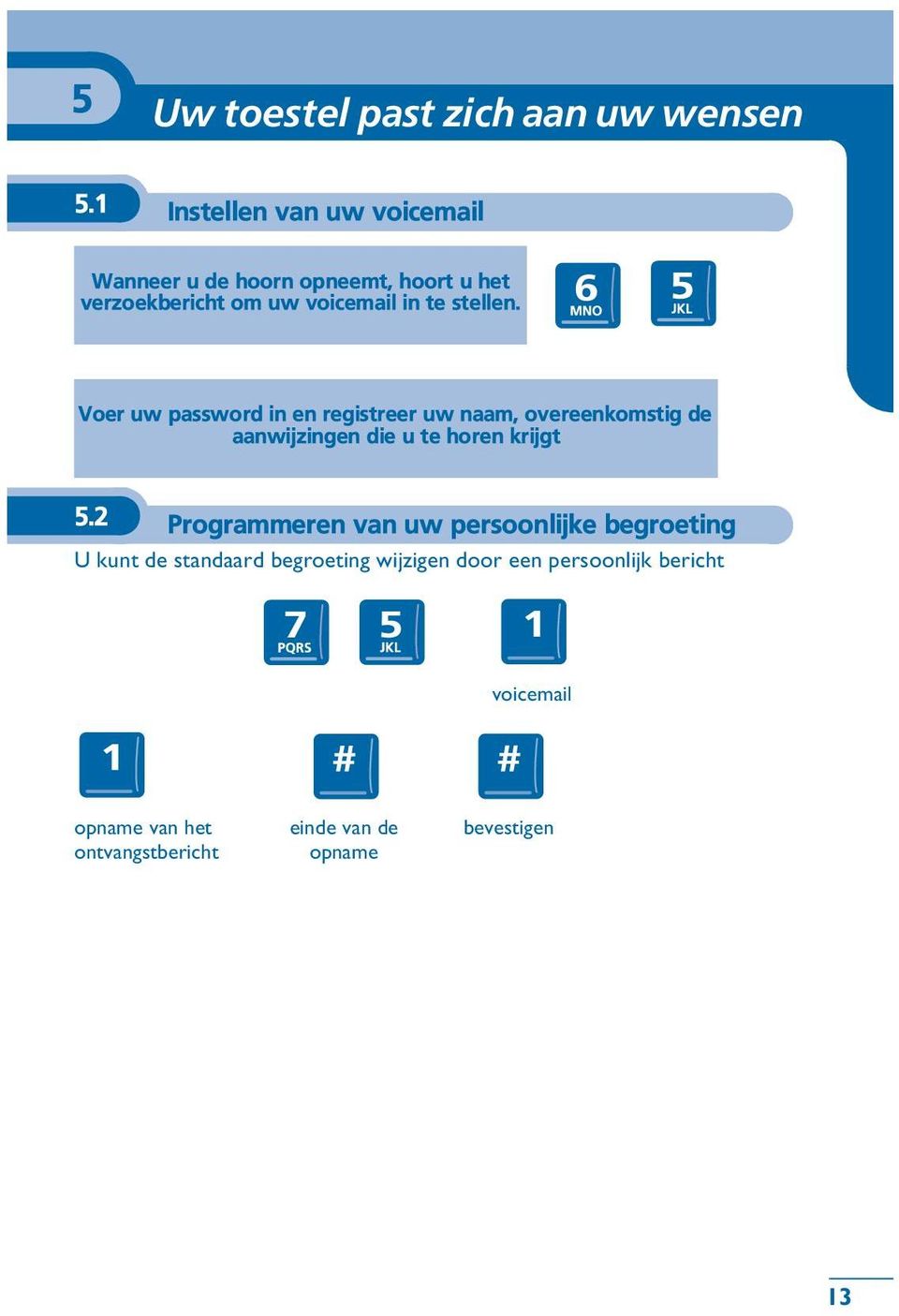 stellen. Voer uw password in en registreer uw naam, overeenkomstig de aanwijzingen die u te horen krijgt 5.