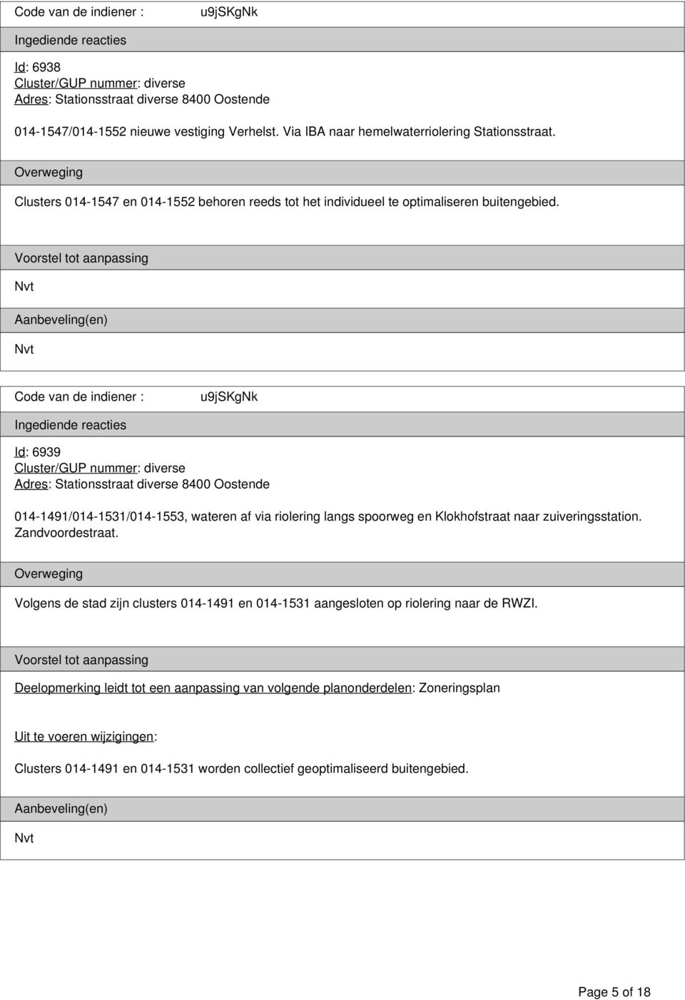 Id: 6939 Cluster/GUP nummer: diverse Adres: Stationsstraat diverse 8400 Oostende 014-1491/014-1531/014-1553, wateren af via riolering langs spoorweg en