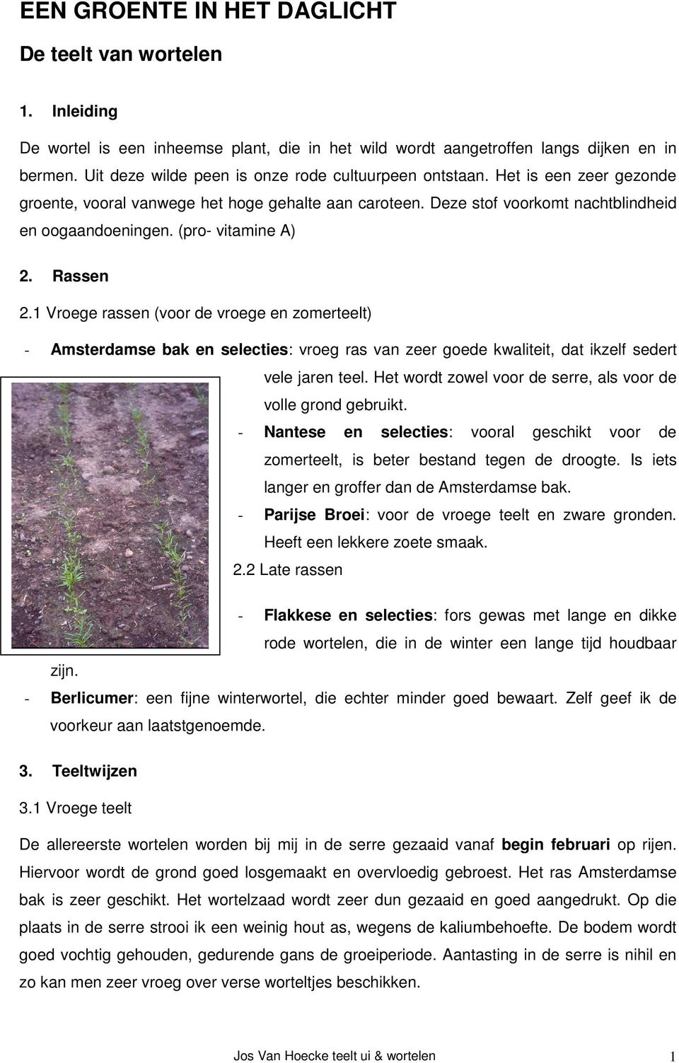 (pro- vitamine A) 2. Rassen 2.1 Vroege rassen (voor de vroege en zomerteelt) - Amsterdamse bak en selecties: vroeg ras van zeer goede kwaliteit, dat ikzelf sedert vele jaren teel.