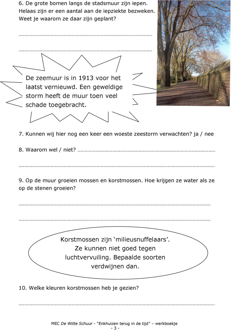 Kunnen wij hier nog een keer een woeste zeestorm verwachten? ja / nee 8. Waarom wel / niet? 9. Op de muur groeien mossen en korstmossen.