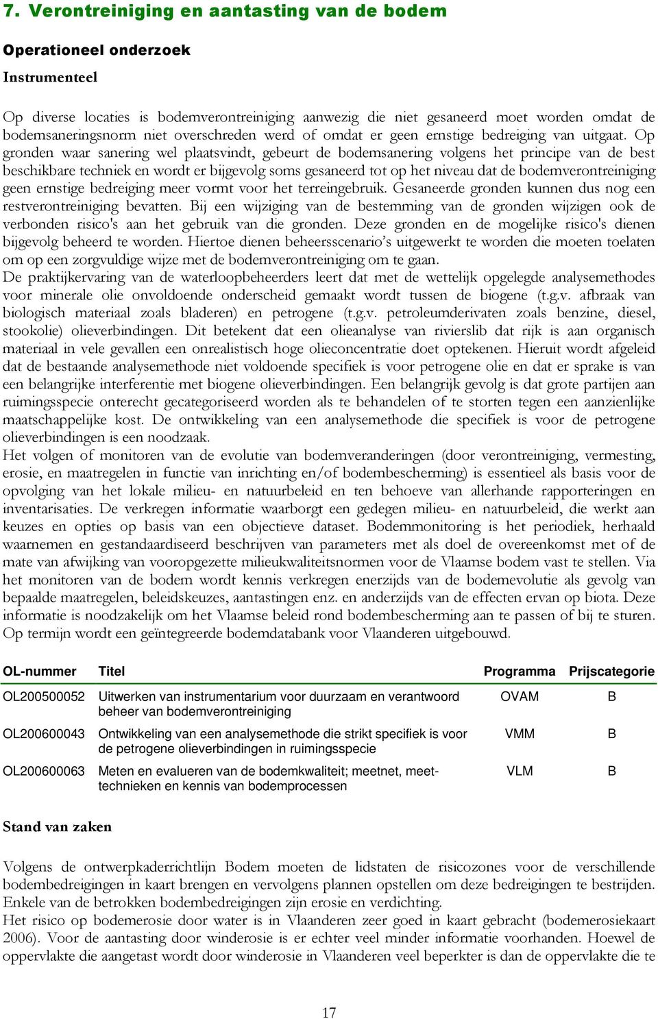 duurzaam en verantwoord beheer van bodemverontreiniging OL200600043 Ontwikkeling van een analysemethode die strikt specifiek is voor de petrogene olieverbindingen in