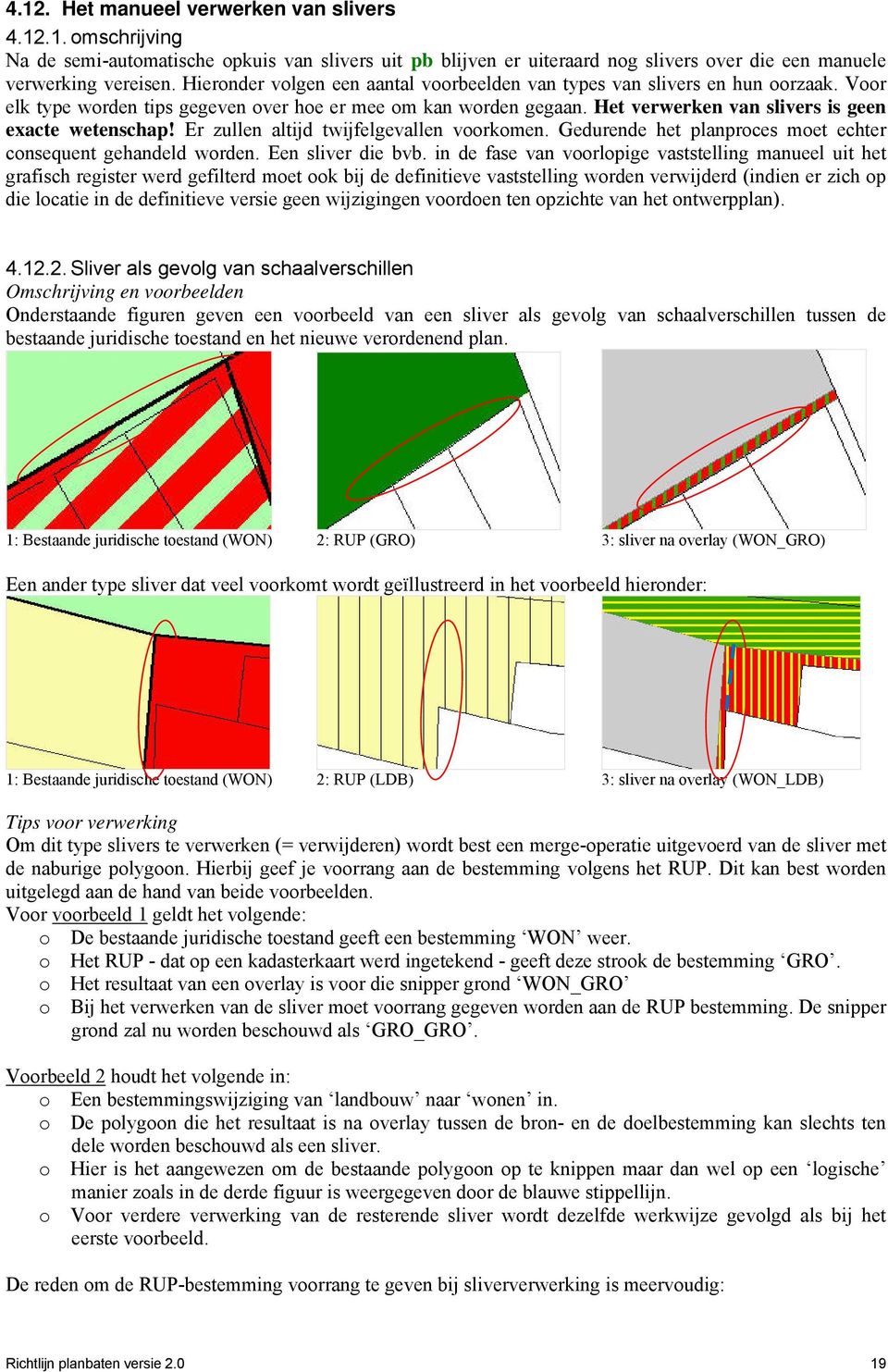 Het verwerken van slivers is geen exacte wetenschap! Er zullen altijd twijfelgevallen voorkomen. Gedurende het planproces moet echter consequent gehandeld worden. Een sliver die bvb.