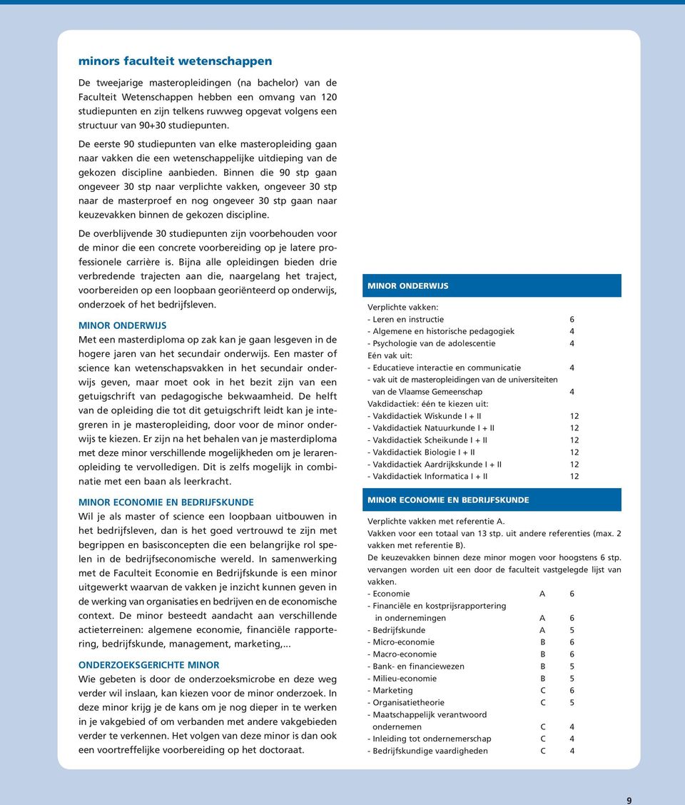 Binnen die 90 stp gaan ongeveer 30 stp naar verplichte vakken, ongeveer 30 stp naar de masterproef en nog ongeveer 30 stp gaan naar keuzevakken binnen de gekozen discipline.