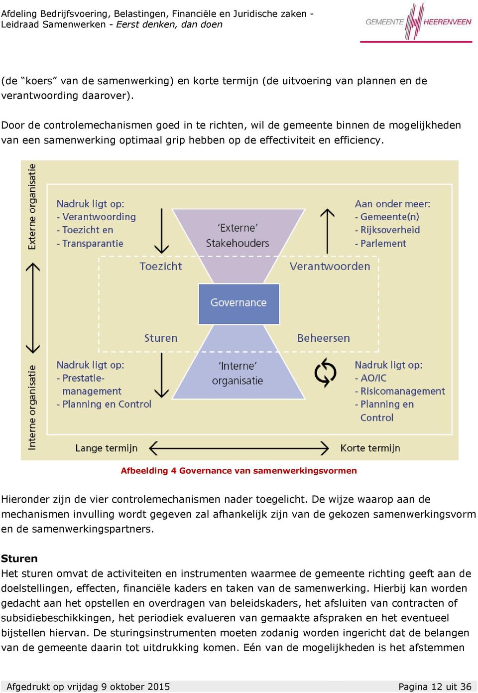 Afbeelding 4 Governance van samenwerkingsvormen Hieronder zijn de vier controlemechanismen nader toegelicht.