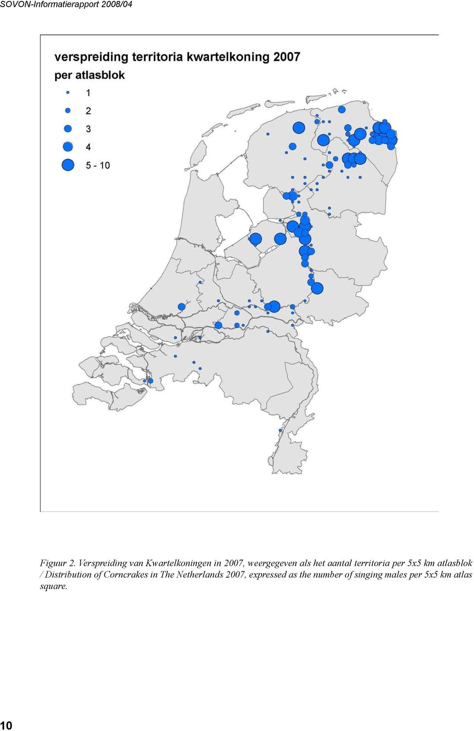 aantal territoria per 5x5 km atlasblok / Distribution of