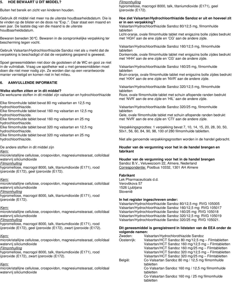 Gebruik Valsartan/Hydrochloorthiazide Sandoz niet als u merkt dat de verpakking is beschadigd of dat de verpakking geopend is geweest.